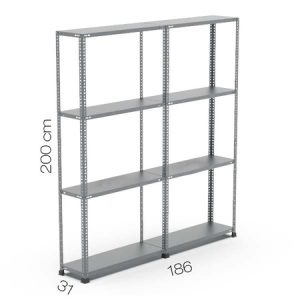 31x186x200 İkili Duble Seri Bağlantılı Çelik Raf Sistemi & 4 Katlı İkili Çelik Raf