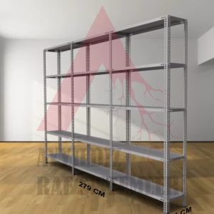 31x279x200 Üçlü Duble Seri Bağlantılı Çelik Raf Sistemi & 5 Katlı Üçlü Çelik Raf