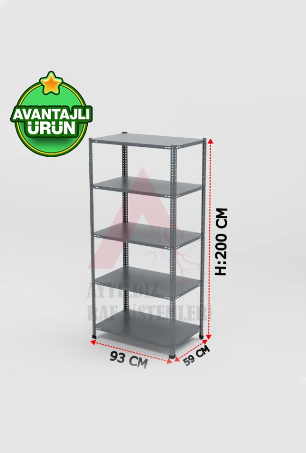 5 Raflı 59x93 Çelik Raf Sistemi& Depo Raf Sistemi & Civatalı İstif Rafı