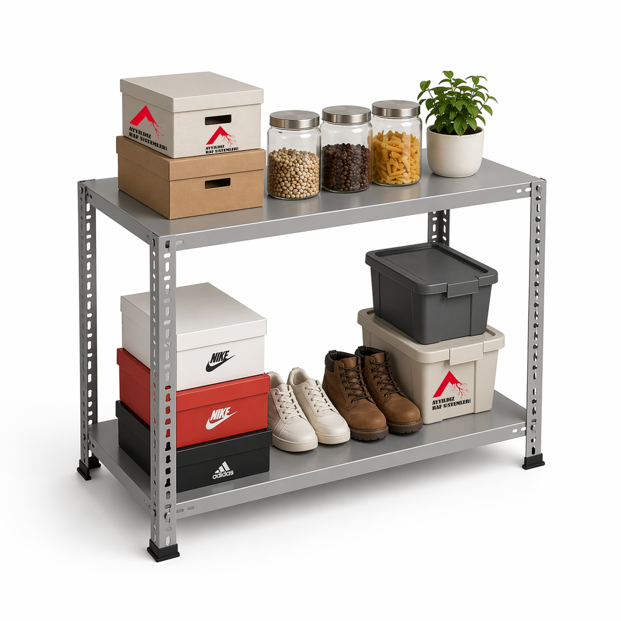 2 Katlı Çelik Raf 31x93x100 cm – Dayanıklı Metal Depolama Rafı – Ev Tipi Ayakkabı Rafı