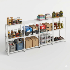 31x372x150 cm 3 Katlı 3'lü Çelik Raf Sistemi – Seri Bağlantılı Metal Depolama Rafı – Elektrostatik Boyalı Endüstriyel Raf Ünitesi